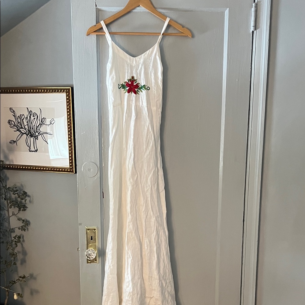 Reformation Linen White Floral Embroidered Maxi Dress